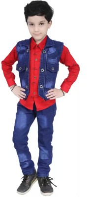 HPN CLOTHING Boys Party(Festive) Jacket Jeans(Red)