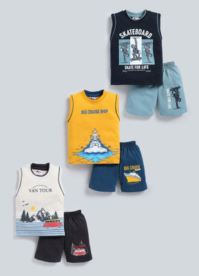 Mars Infiniti Boys Casual T-shirt Shorts(navy blue, mustard, off white)