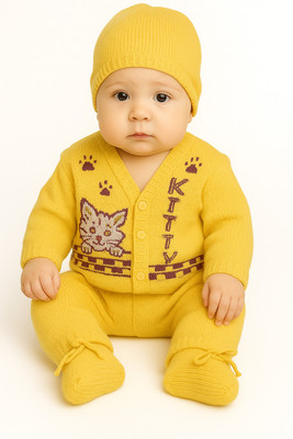 FAEEPY Baby Boys & Baby Girls Casual Sweater Pyjama(Yellow)