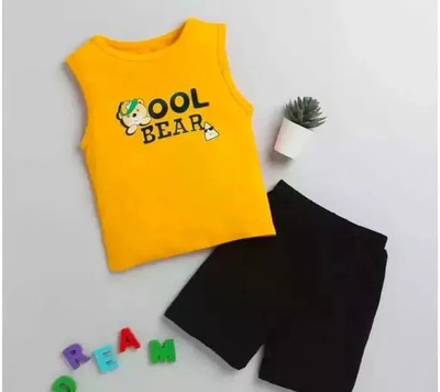 CALCUTTA FASHION Baby Boys & Baby Girls Casual T-shirt Shorts(MUSTARD)