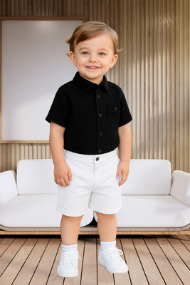 KRIYU CREATION Boys Dora Casual Shirt Shorts(BLACK, WHITE)