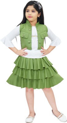 Rimi Fashion Girls Casual Skirt Top(Green)