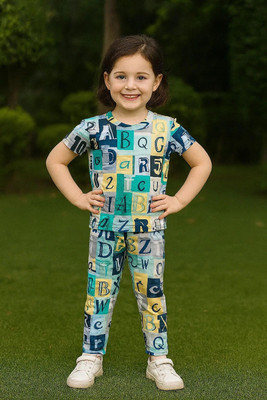 Piku Store Baby Girls Casual T-shirt Track Pants(Blue)