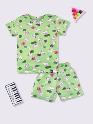 YK X Minute Mirth Boys & Girls Pluto Casual T-shirt Shorts(Green)