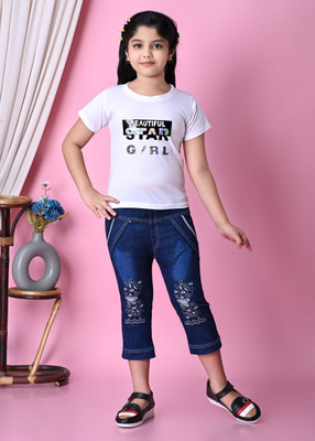 MEHRAJDRESSES Girls Party(Festive) T-shirt Jegging(WHITE)