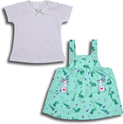 Wishkaro Baby Girls Casual Top Skirt(Sea Green, White)
