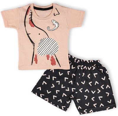 minipie Baby Boys & Baby Girls Casual T-shirt Pant(PEACH)