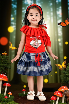 Smuktar garments Baby Girls Casual Top Skirt(RED)