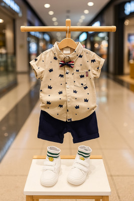REWA FASHION Baby Boys Casual Shirt Shorts(CREAM)