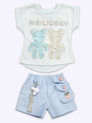 KETI MINI Girls Casual Top Shorts(Sky Blue)