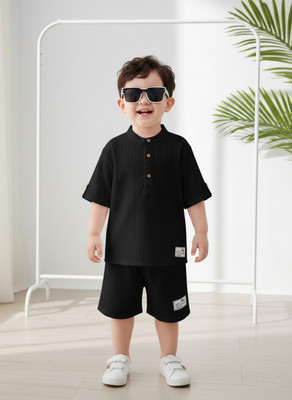 Pheraava Baby Boys Casual Shirt Shorts(BLACK)