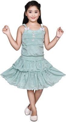 A ASMA Indi Girls Midi/Knee Length Festive/Wedding Dress(Green, Sleeveless)