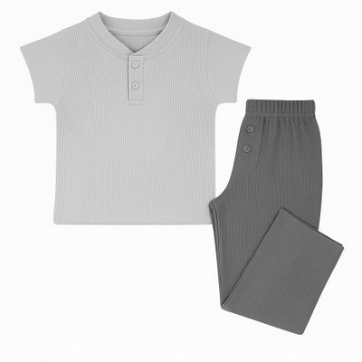 HuggleBug Boys & Girls Casual T-shirt Track Pants(Grey)