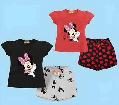 Show In Style Baby Girls Casual T-shirt Shorts(Black Grey,Red Black)