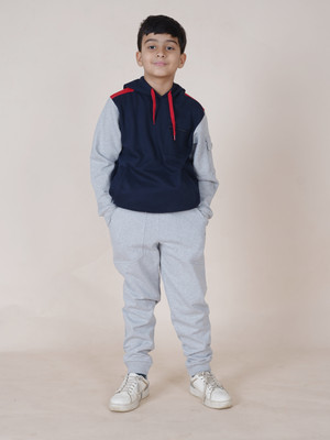 KiddoPanti Boys Casual Track Suit Track Suit(Navy & Grey Melange)