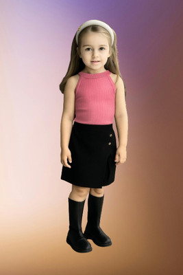 Riyanshi Collect Girls Casual Top Shorts(Pink, Black)