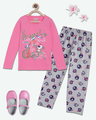 SINI MINI Girls Casual Pyjama Sleepsuit(499_SET_SMF700_MPK_PPP666_APL)