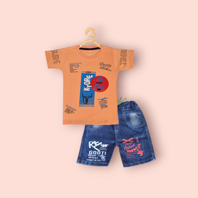 SITGANSUR Boys Casual T-shirt Shorts(Orange)