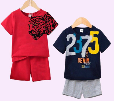 Mimmy Kids Baby Boys Casual T-shirt Trouser(Red and navy 2)