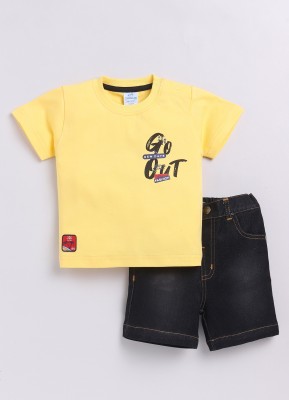 Dollar Baby Boys Casual T-shirt Pant(Yellow-Black Denim)