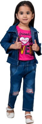 kidzride Baby Girls Party(Festive) Jacket Top, Jeans(Blue)