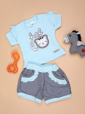 V-MART Baby Girls Casual Top Shorts(Sky Blue)