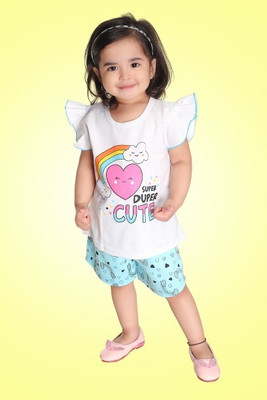 HENA TEXTILE Baby Girls Casual Top Pant(WHITE)