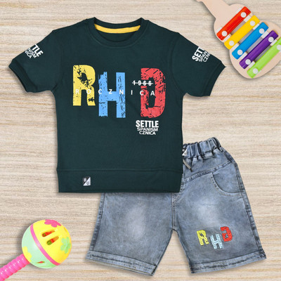 Worton Fashion Boys Casual T-shirt Shorts(Bottle Green)