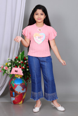 FashioNest POINT Girls Party(Festive) Top Jeans(Pink)