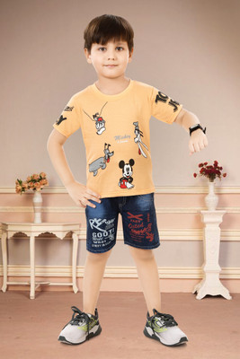 Dulali Baby Boys & Baby Girls Party(Festive) T-shirt Shorts(102 orange mickey)
