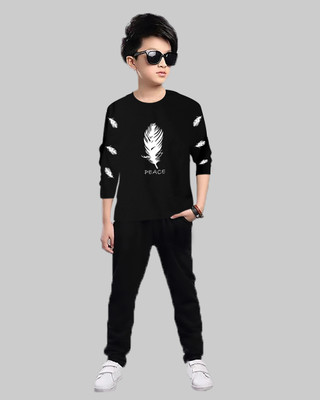 SIXER Boys Casual T-shirt Track Pants(Black)