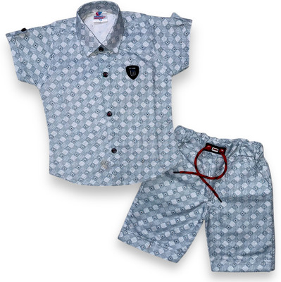 Fluemart Baby Boys Casual Shirt Pant(Blue)