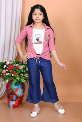 FashioNest POINT Girls Party(Festive) Top Jeans(Pink)