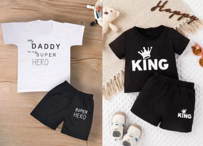 Shrebala Baby Boys & Baby Girls Party(Festive) T-shirt Shorts(KING & WHITE)