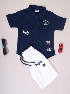 V-MART Boys Casual Shirt Shorts(Navy Blue)