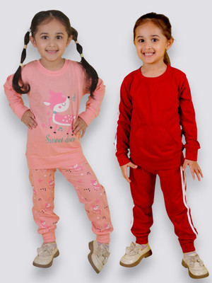 Chandrika Girls Casual T-shirt Trouser(MAROON_ROSE)