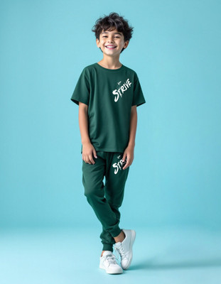 Trampoline Boys Casual T-shirt Track Pants(Green)
