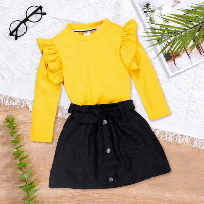 HouseOfCommon Girls Casual Top Skirt(yellow, black)
