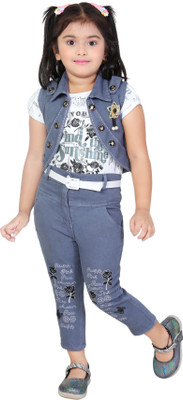 THE SKYLARK ENTERPRISE Girls Party(Festive) Top Pant, Top, Jacket(STEEL)