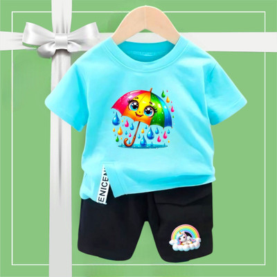 HouseOfCommon Baby Boys & Baby Girls Casual T-shirt Shorts(Sky Blue)