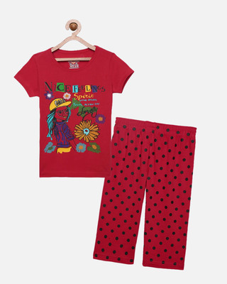 SINI MINI Girls Casual Pyjama Sleepsuit(RED)