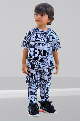 JIG AND JOG Boys & Girls Party(Festive) T-shirt Pant(ICE-BLACK WHITE)