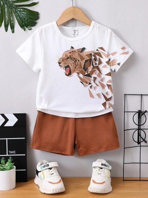 KRIYANSH CREATION Baby Boys & Baby Girls Party(Festive) T-shirt Shorts(WHITE BROWN)