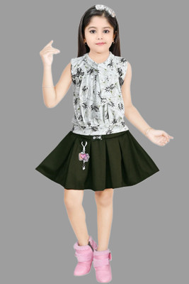 HouseOfCommon Baby Girls Casual Top Skirt(White Green)