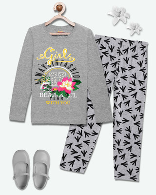 SINI MINI Girls Casual Pyjama Sleepsuit(499_SET_SMF700_MEL_PPP666_DUK)