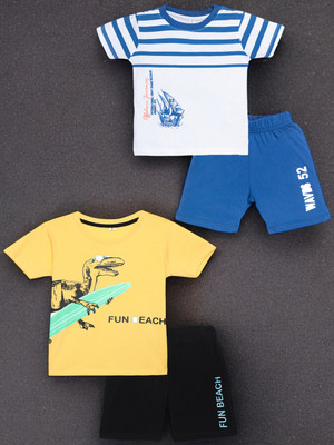 Guti Boys Casual T-shirt Shorts(Whiteblue&Yellow)