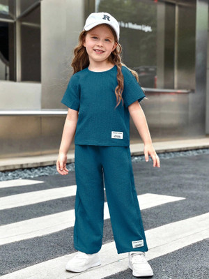 PAGHDAL BROTHERS Girls Casual T-shirt Pant(Airforce)