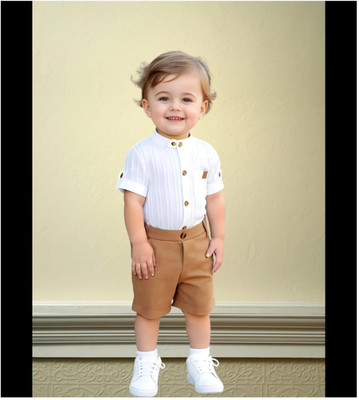 Riyannshi Boys Casual Shirt Pant(Brown)