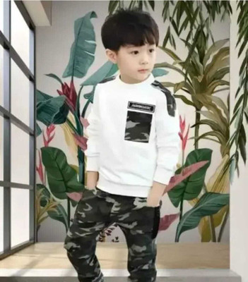 Flow tech Art Boys Casual T-shirt Track Pants(WHITE)