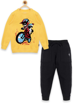 KiddoPanti Boys Casual Sweatshirt Track Pants(Mustard & Jet Black)